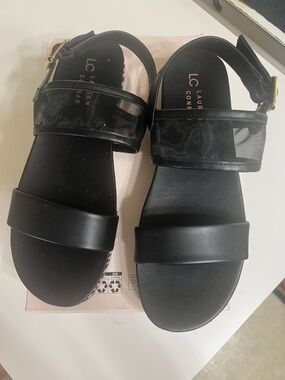 LC Lauren Conrad Black Mesh & Faux Leather Strap Sandals